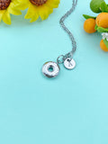 Donut Silver Charm Necklace, Stainless Steel Jewelry, Foodie Jewelry Gifts, N6532S