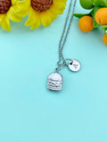 Burger Silver Charm Necklace, Stainless Steel Jewelry, Foodie Jewelry Gifts, N6529S