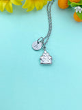 Cake Silver Charm Necklace, Stainless Steel Jewelry, Foodie Jewelry Gifts, N6531S
