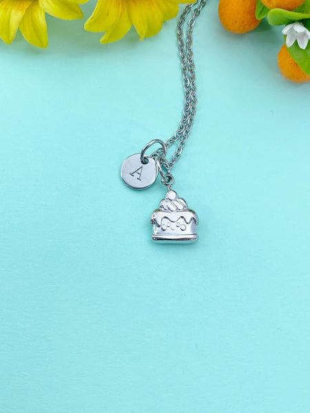 Cake Silver Charm Necklace, Stainless Steel Jewelry, Foodie Jewelry Gifts, N6531S