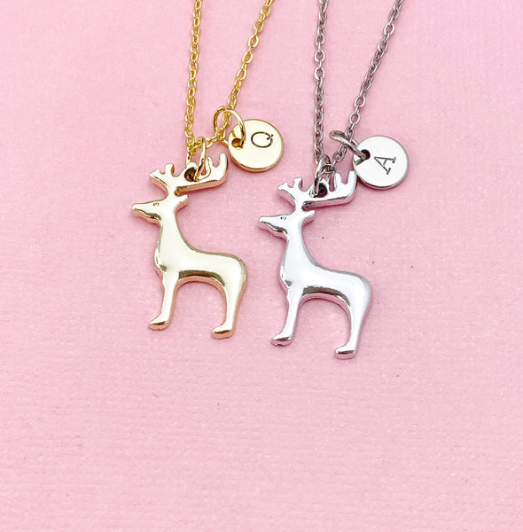 Reindeer Deer Charm Necklace, Christmas Reindeer Stag Jewelry Gifts, N6554