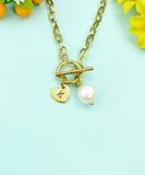 Keshi Pearl Toggle Necklace, Stainless Steel Jewelry, Gold or Silver Option, N6555