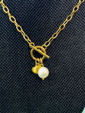 Keshi Pearl Toggle Necklace, Stainless Steel Jewelry, Gold or Silver Option, N6555