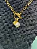 Keshi Pearl Toggle Necklace, Stainless Steel Jewelry, Gold or Silver Option, N6555