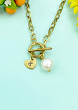 Keshi Pearl Toggle Necklace, Stainless Steel Jewelry, Gold or Silver Option, N6555