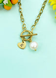 Keshi Pearl Toggle Necklace, Stainless Steel Jewelry, Gold or Silver Option, N6555