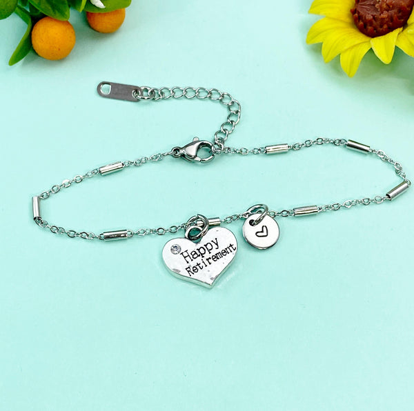 Happy Retirement Heart Charm Silver Bracelet, N965B