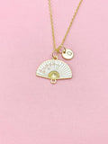 Folding Hand Fan Charm Gold Necklace, White Fan Jewelry, N6558
