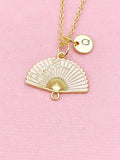Folding Hand Fan Charm Gold Necklace, Pink Fan Jewelry, N6559