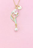 Lily Flower Shell Pearl Charm Gold Necklace, Pink Lilium Lilies Floral Jewelry, N6560