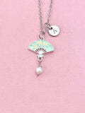 Folding Chinese Fan Shell Pearl Charm Gold Necklace, N6561