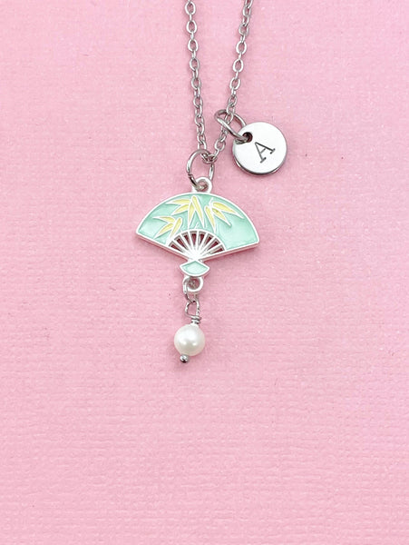 Folding Chinese Fan Shell Pearl Charm Necklace, N6561