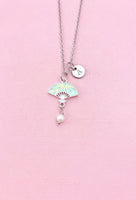 Folding Chinese Fan Shell Pearl Charm Necklace, N6561