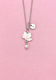 Butterfly Shell Pearl Charm Gold Necklace, Pink, N6563