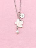 Butterfly Shell Pearl Charm Gold Necklace, Pink, N6563