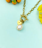 Baroque Keshi Pearl Wire Wrap Toggle Necklace, Stainless Steel Jewelry, Gold or Silver Option, N6564