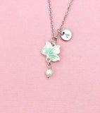 Butterfly Shell Pearl Charm Gold Necklace, Green, N6565