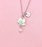 Butterfly Shell Pearl Charm Gold Necklace, Green, N6565