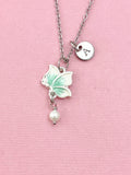 Butterfly Shell Pearl Charm Gold Necklace, Green, N6565