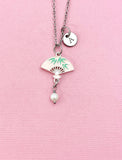 Folding Chinese Fan Shell Pearl Charm Necklace, Pink, N6566