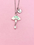 Folding Chinese Fan Shell Pearl Charm Gold Necklace, Pink, N6566