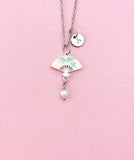 Folding Chinese Fan Shell Pearl Charm Gold Necklace, Pink, N6566