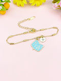 Gold Pale Turquoise Manicure Set Charm Bracelet, Necklace or Keychain Option, N5661B