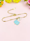 Gold Pale Turquoise Manicure Set Charm Bracelet, Necklace or Keychain Option, N5661B