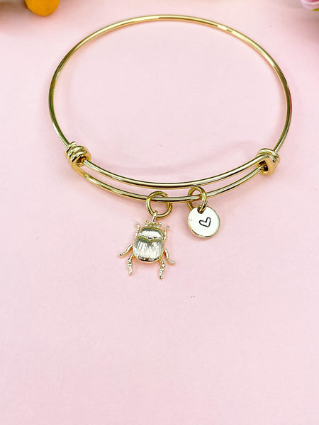 Scarab Bug Insect Charm Personized Gold Or Silver Bracelet, N4944