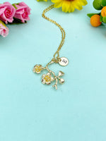 Cherry Blossom Flower Charm Gold Necklace, N2016