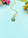 Gold Green Aventurine Necklace, Natural Gemstone Jewelry, N3900