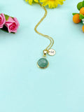Gold Green Aventurine Necklace, Natural Gemstone Jewelry, N3900