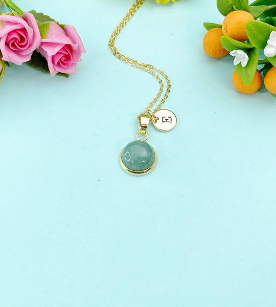 Gold Green Aventurine Necklace, Natural Gemstone Jewelry, N3900