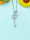 Key Peace Sign Charm Necklace, Skeleton Key Jewelry, N6643P