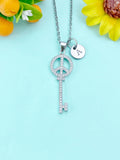 Key Peace Sign Charm Necklace, Skeleton Key Jewelry, N6643P