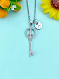 Key Peace Sign Charm Necklace, Skeleton Key Jewelry, N6643P
