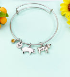 Silver Pig and Cow Charm Bracelet, AN1100