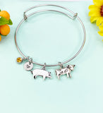 Silver Pig and Cow Charm Bracelet, AN1100
