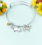 Silver Pig and Cow Charm Bracelet, AN1100