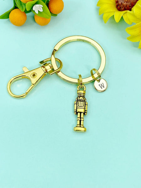 Nutcracker Soldier Christmas Ballet Gold Charm Keychain, Personalized Gifts, N676G