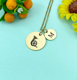French Horn Charm Necklace, Silver or Gold Stainless Steel Musician Necklace, D497