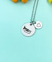 Mellophone Charm Necklace, Silver or Gold Stainless Steel Musician Band Charm Necklace, D496