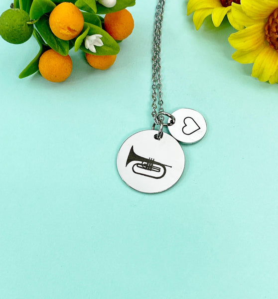 Mellophone Charm Necklace, Silver or Gold Stainless Steel Musician Band Charm Necklace, D496