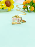 Gold Pink Sewing Machine Necklace, BN1066