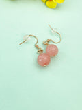 Pink Jade Earrings, Rose Gold Stainless Steel, Natural Gemstone Jewelry