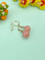 Jade Earrings, Pink Jade Natural Gemstone Jewelry, Rose Gold Earrings, N6646