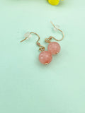 Pink Jade Earrings, Rose Gold Stainless Steel, Natural Gemstone Jewelry