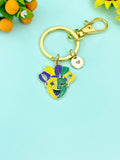 Gold Smile Happy Face Charm Keychain, School Music Theater Drama Mask Clown Jester Court Jester Joker Actor Theater Arts Gifts,N6652K