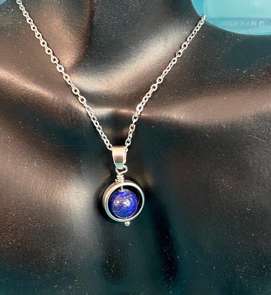 Silver Natural Lapis Lazuli Pendant Necklace, Natural Gemstone Jewelry, N4609L