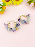 Gold Natural Fluorite Wire Wrap Hoop Earrings Gemstone Jewelry, Gifts for Girlfriends, N5321C